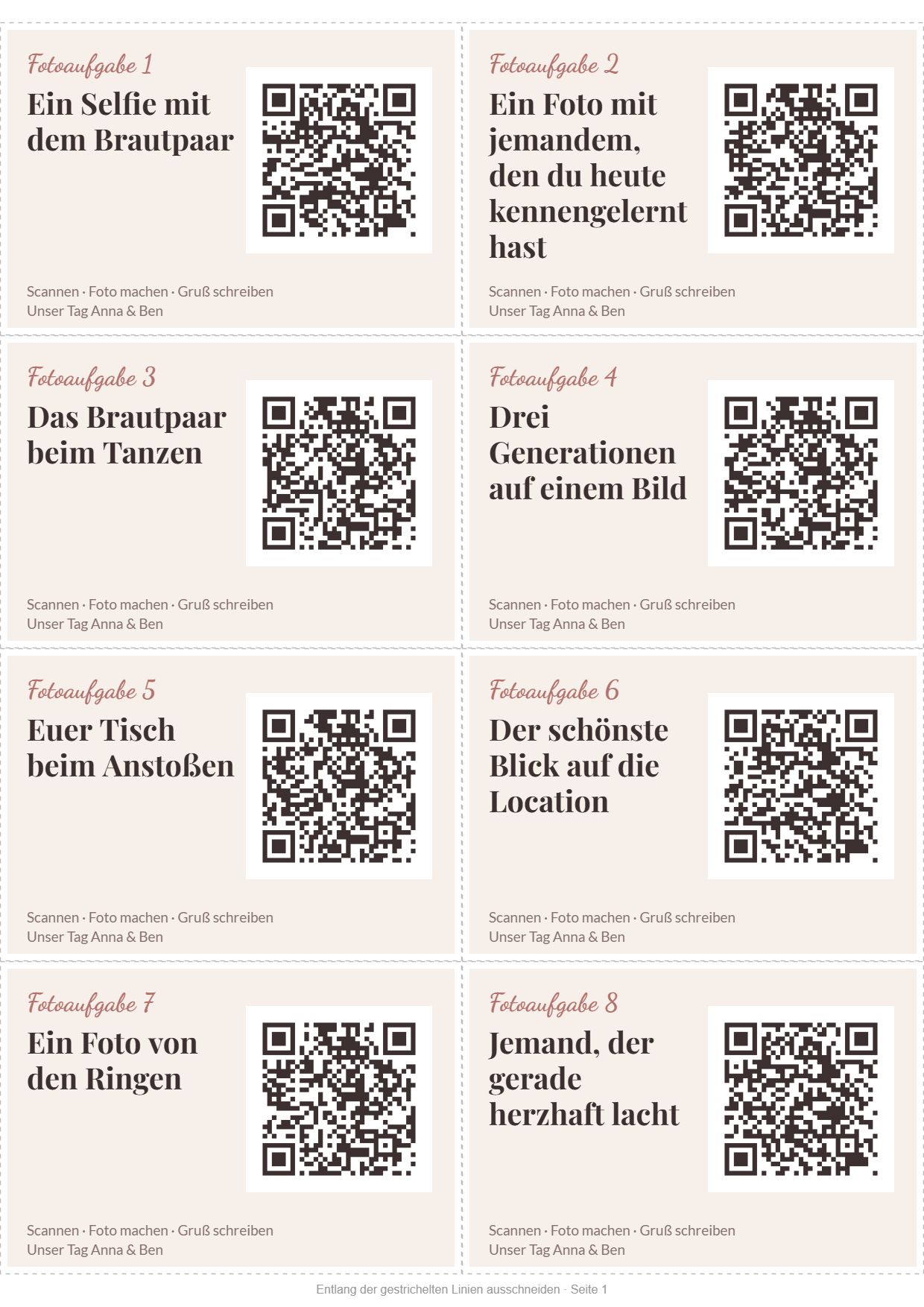 Spielkarten mit Fotoaufgaben und QR-Code zum Ausdrucken